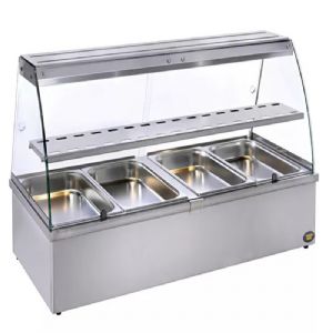 Bain-marie professionnel avec vitrine, 4 bacs GN 1/1 et vidange