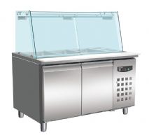 TABLE RÉFRIGÉRÉE PÂTISSERIE AVEC VERRE 2 PORTES  4x 1/1 GN RÉCIPIENT